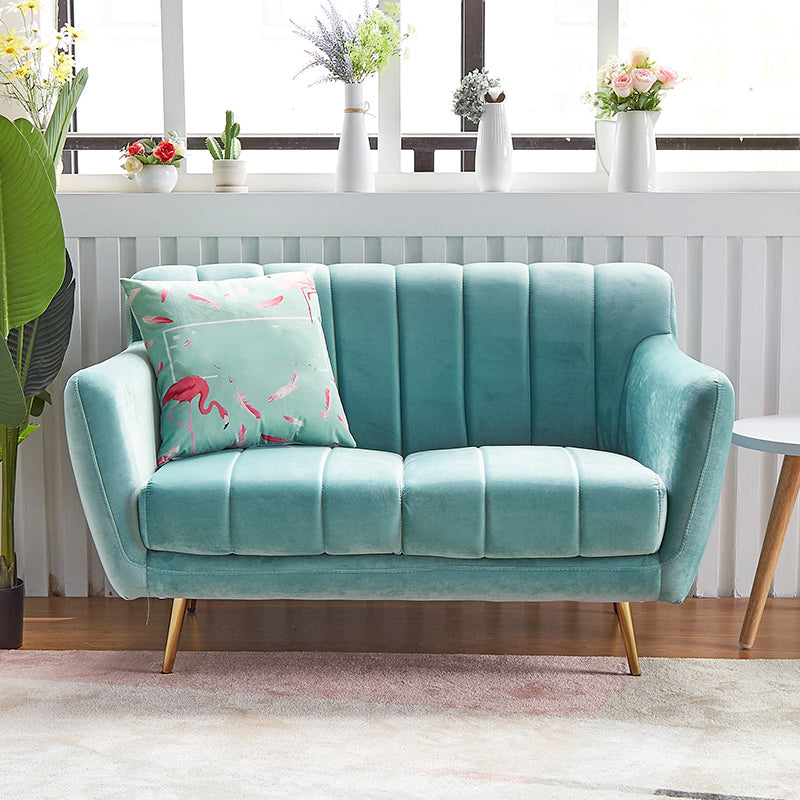Contemporary Velvet Square Arm Sofa Green/Blue/Pink Settee with Tight Back