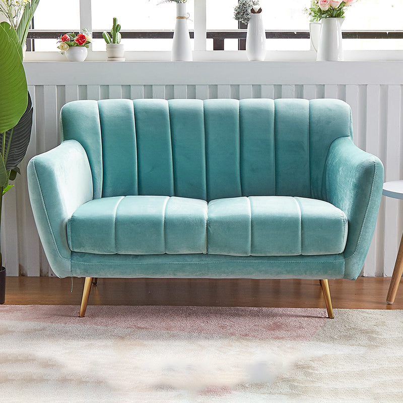 Contemporary Velvet Square Arm Sofa Green/Blue/Pink Settee with Tight Back