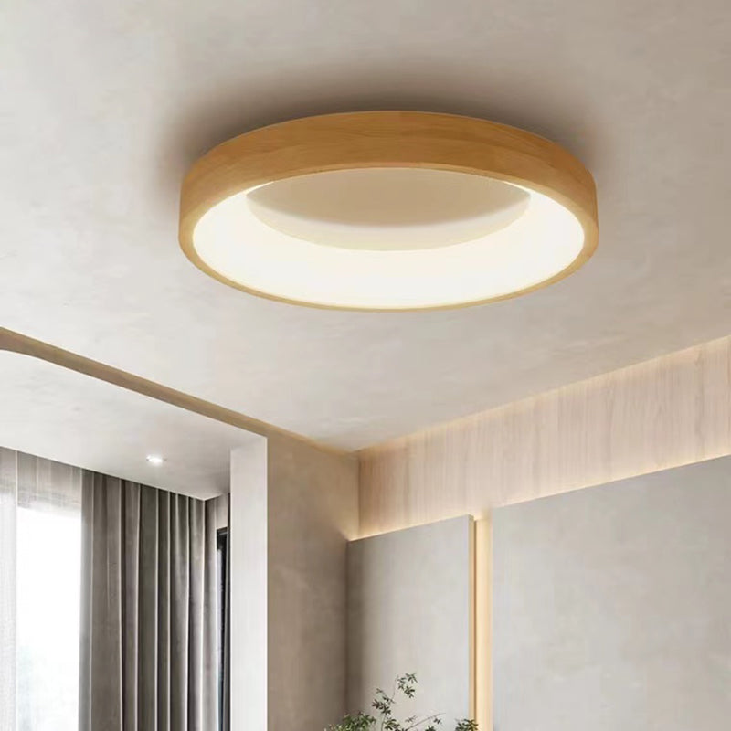 Rond Round Wood Mount Plafond Light Moderne 1 Light Flush Mount Mount Plafond Aymord Brown