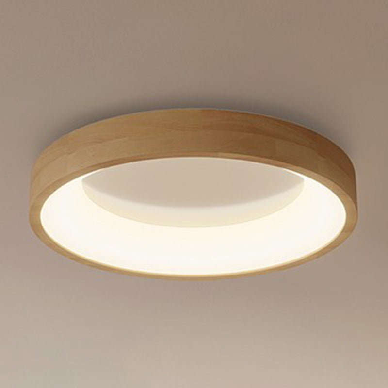 Round Flush Wood Mount Ceiling Light Modern 1 Light Flush Mount Ceiling Fixture in Brown