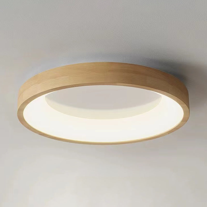 Round Flush Wood Mount Ceiling Light Modern 1 Light Flush Mount Ceiling Fixture in Brown