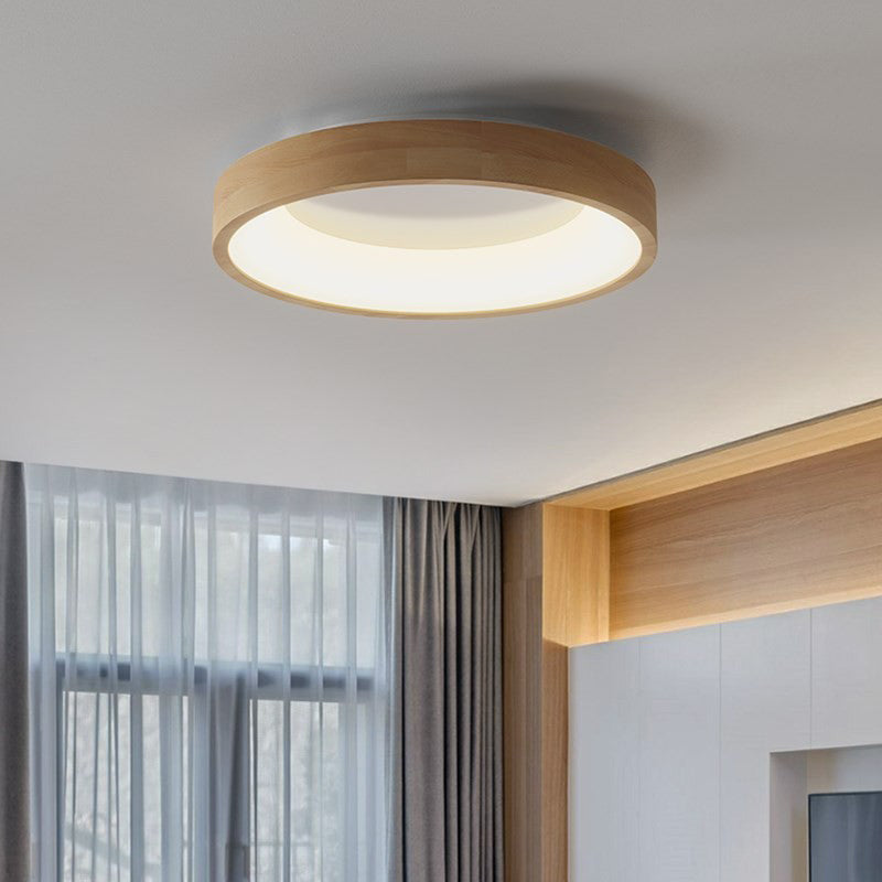 Rond Round Wood Mount Plafond Light Moderne 1 Light Flush Mount Mount Plafond Aymord Brown