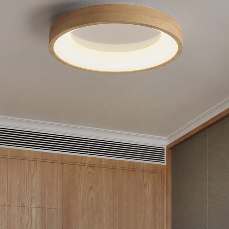 Round Flush Wood Mount Ceiling Light Modern 1 Light Flush Mount Ceiling Fixture in Brown