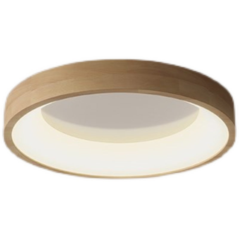 Round Flush Wood Mount Ceiling Light Modern 1 Light Flush Mount Ceiling Fixture in Brown