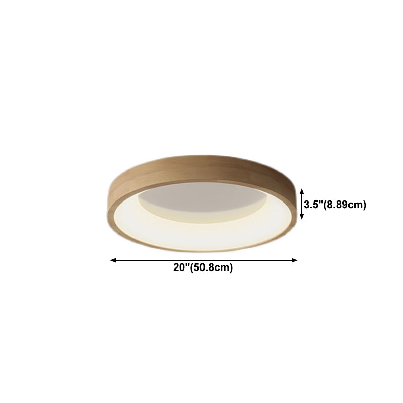 Round Flush Wood Mount Ceiling Light Modern 1 Light Flush Mount Ceiling Fixture in Brown