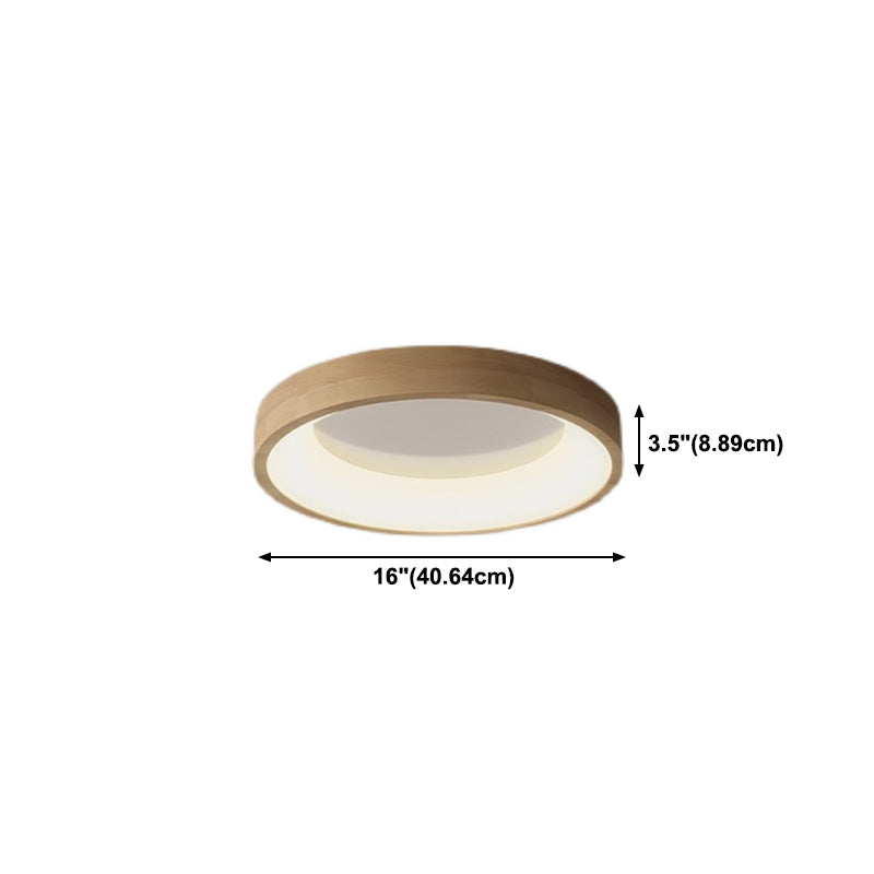 Round Flush Wood Mount Ceiling Light Modern 1 Light Flush Mount Ceiling Fixture in Brown