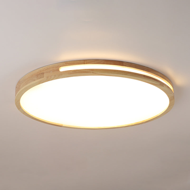 Wood Round Flush Mount Ceiling Light Modern 1 Light Flush Mount Ceiling Fixture in Brown