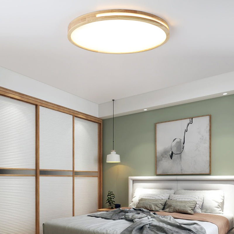 Wood Round Flush Mount Ceiling Light Modern 1 Light Flush Mount Ceiling Fixture in Brown