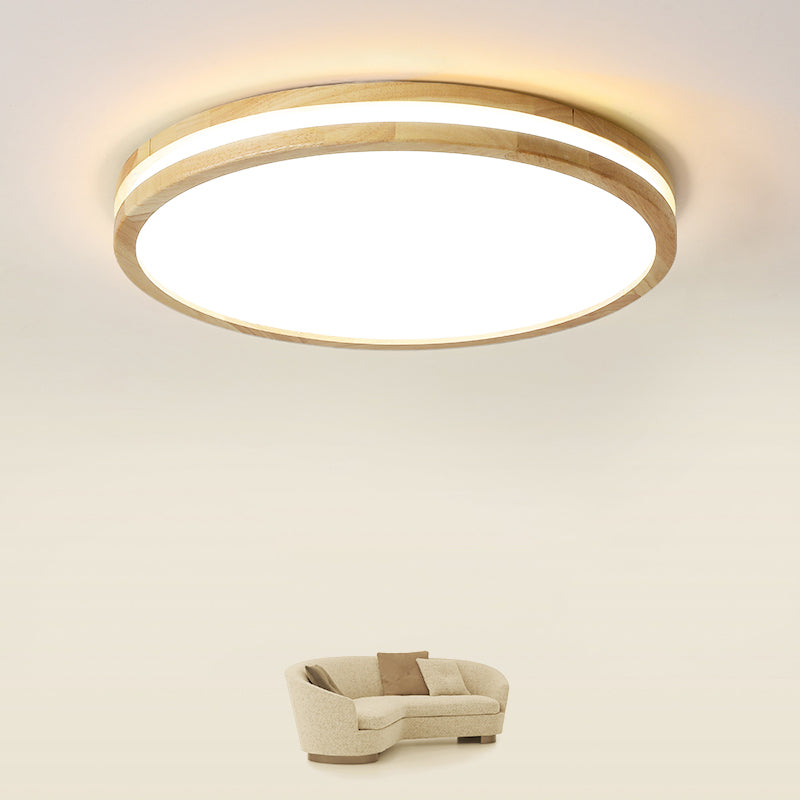 Wood Round Flush Mount Ceiling Light Modern 1 Light Flush Mount Ceiling Fixture in Brown