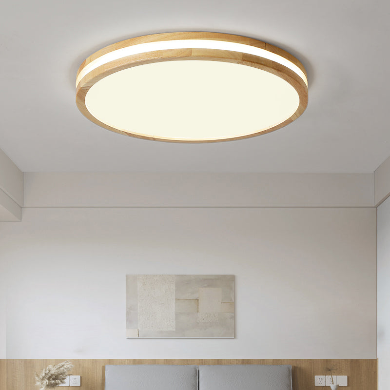 Wood Round Flush Mount Ceiling Light Modern 1 Light Flush Mount Ceiling Fixture in Brown