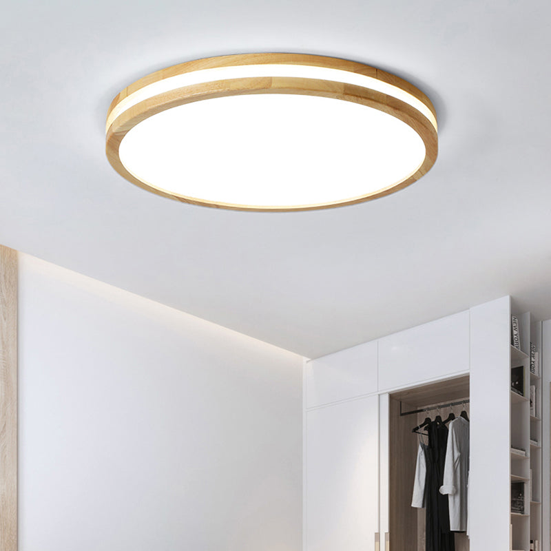 Wood Round Flush Mount Ceiling Light Modern 1 Light Flush Mount Ceiling Fixture in Brown