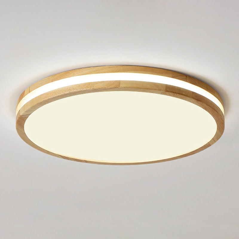 Wood Round Flush Mount Ceiling Light Modern 1 Light Flush Mount Ceiling Fixture in Brown