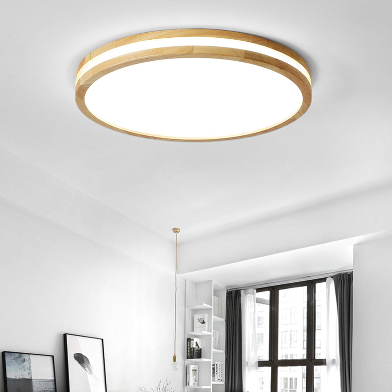 Wood Round Flush Mount Ceiling Light Modern 1 Light Flush Mount Ceiling Fixture in Brown