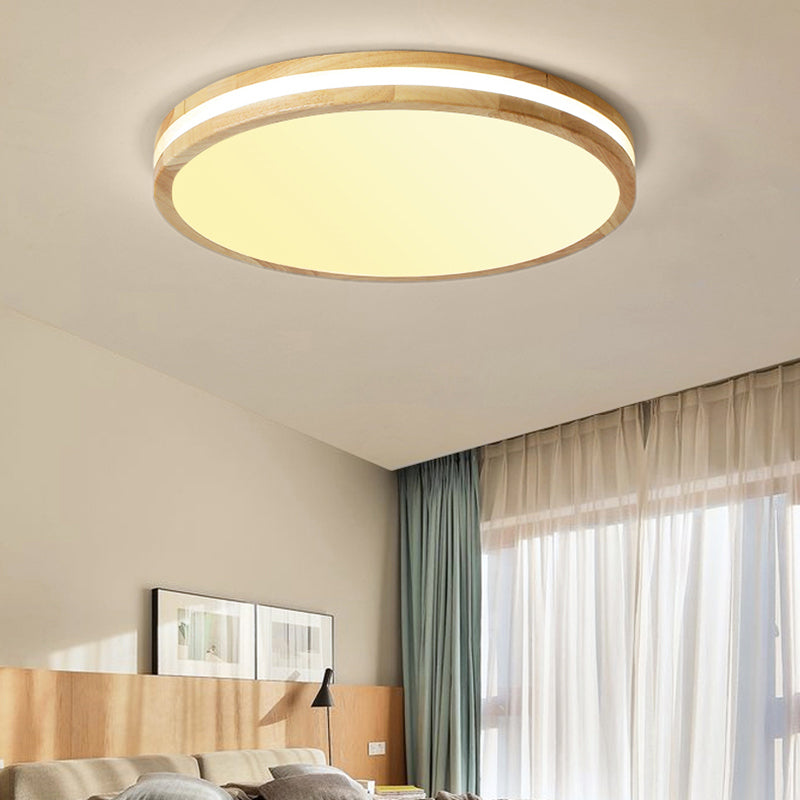 Wood Round Flush Mount Ceiling Light Modern 1 Light Flush Mount Ceiling Fixture in Brown