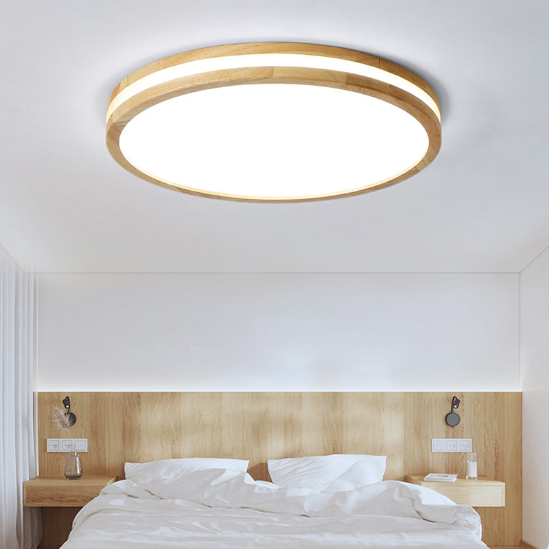 Wood Round Flush Mount Ceiling Light Modern 1 Light Flush Mount Ceiling Fixture in Brown