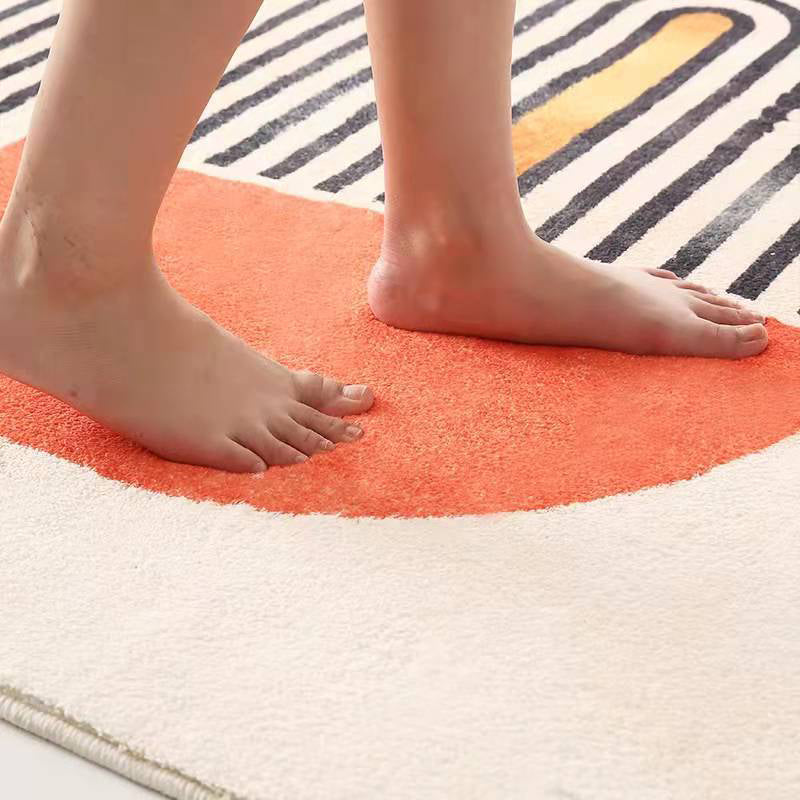 White Line Rug Polyester Casual Rug Stain Resistant Rug for Drawing Room