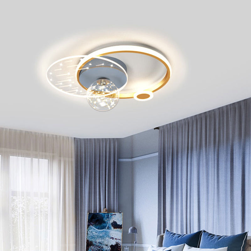 Metal Round Shade Flush Plafond Light Style moderne 4 lumières Flush Mount Fixture