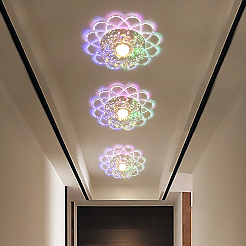 Modern Ceiling Light Crystal Colorful LED Flush Mount Light with Hole 4" Dia