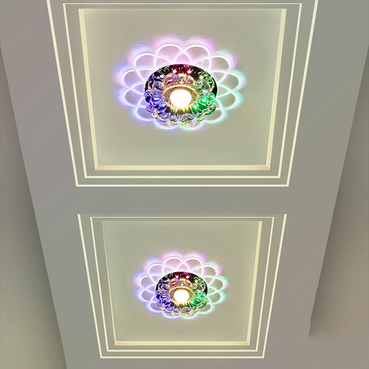 Modern Ceiling Light Crystal Colorful LED Flush Mount Light with Hole 4" Dia