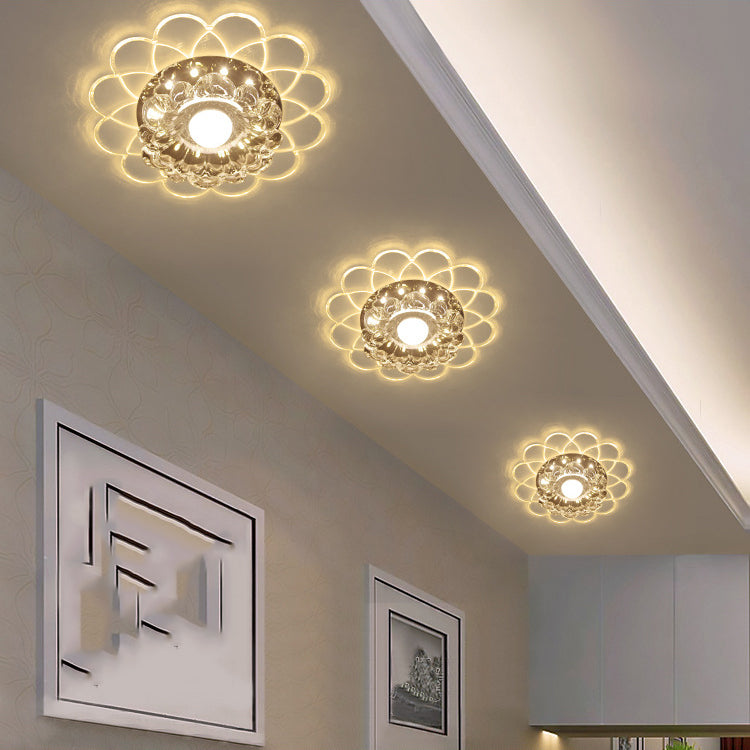 Modern Ceiling Light Crystal Colorful LED Flush Mount Light with Hole 4" Dia