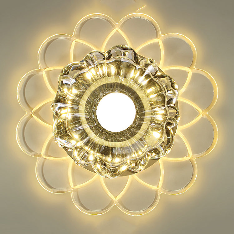 Modern Ceiling Light Crystal Colorful LED Flush Mount Light with Hole 4" Dia