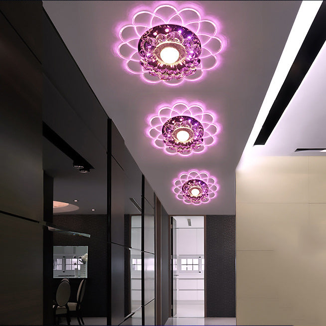 Modern Ceiling Light Crystal Colorful LED Flush Mount Light with Hole 4" Dia