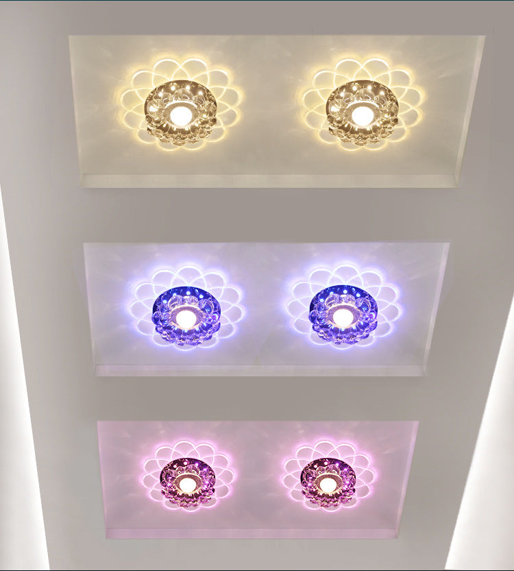 Modern Ceiling Light Crystal Colorful LED Flush Mount Light with Hole 4" Dia