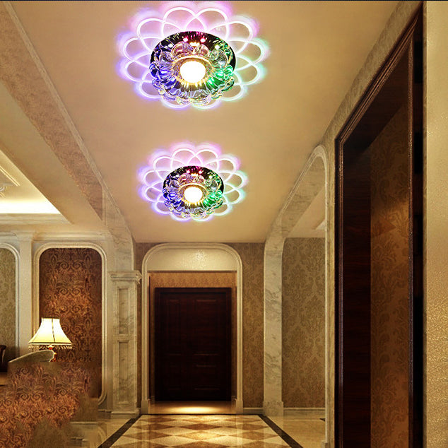 Modern Ceiling Light Crystal Colorful LED Flush Mount Light with Hole 4" Dia