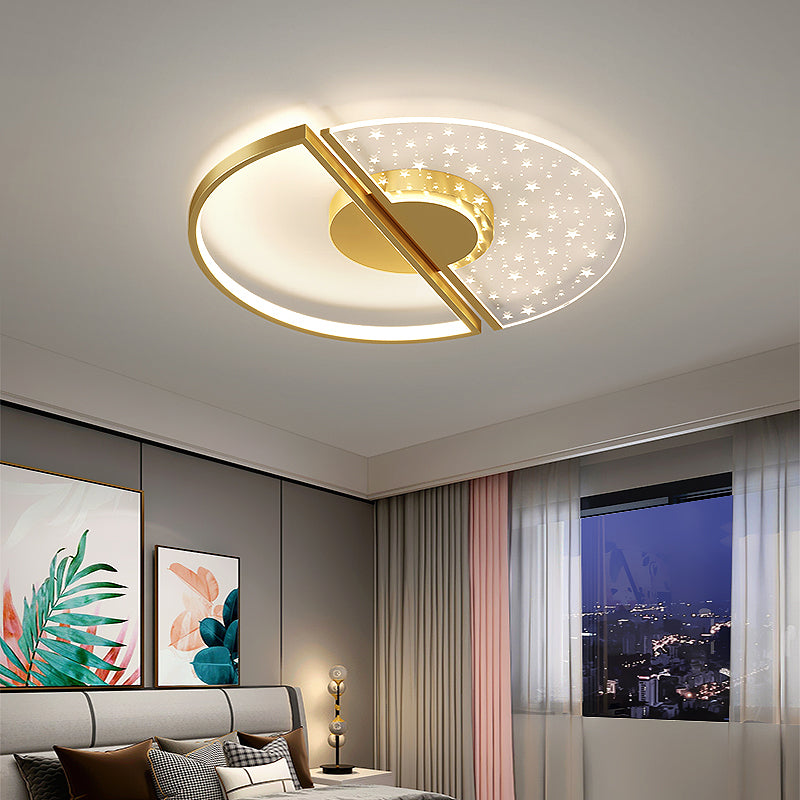 Modern Feather Ceiling Light Metal Round Flush Mount Light for Living Room