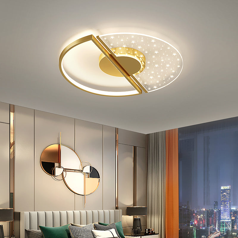 Modern Feather Ceiling Light Metal Round Flush Mount Light for Living Room