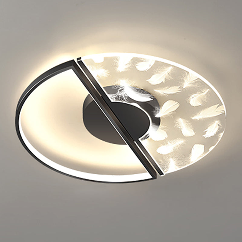 Modern Feather Ceiling Light Metal Round Flush Mount Light for Living Room