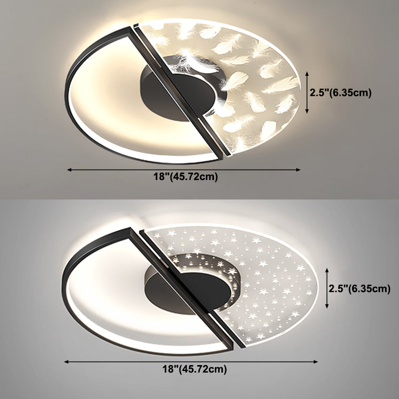 Modern Feather Ceiling Light Metal Round Flush Mount Light for Living Room