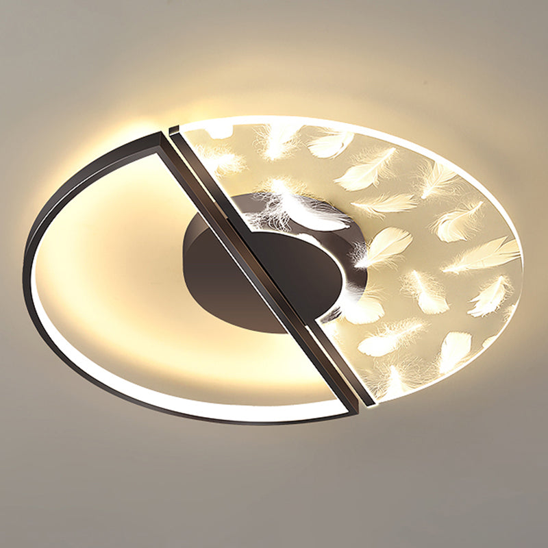 Modern Feather Ceiling Light Metal Round Flush Mount Light for Living Room