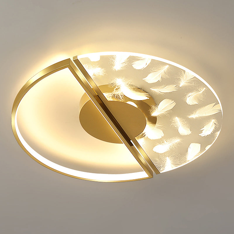 Modern Feather Ceiling Light Metal Round Flush Mount Light for Living Room