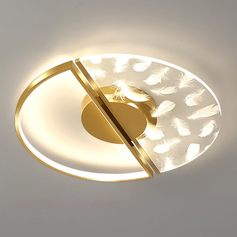 Modern Feather Ceiling Light Metal Round Flush Mount Light for Living Room