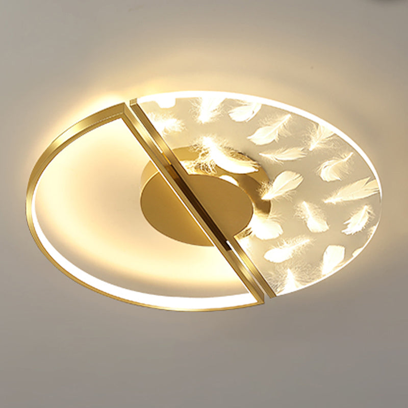 Modern Feather Ceiling Light Metal Round Flush Mount Light for Living Room