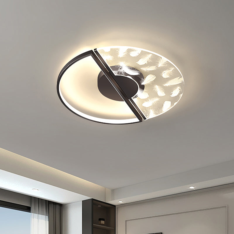 Modern Feather Ceiling Light Metal Round Flush Mount Light for Living Room