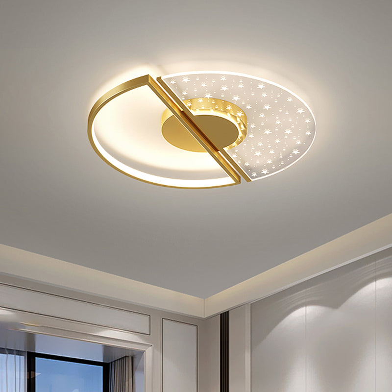 Modern Feather Ceiling Light Metal Round Flush Mount Light for Living Room