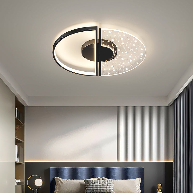 Modern Feather Ceiling Light Metal Round Flush Mount Light for Living Room