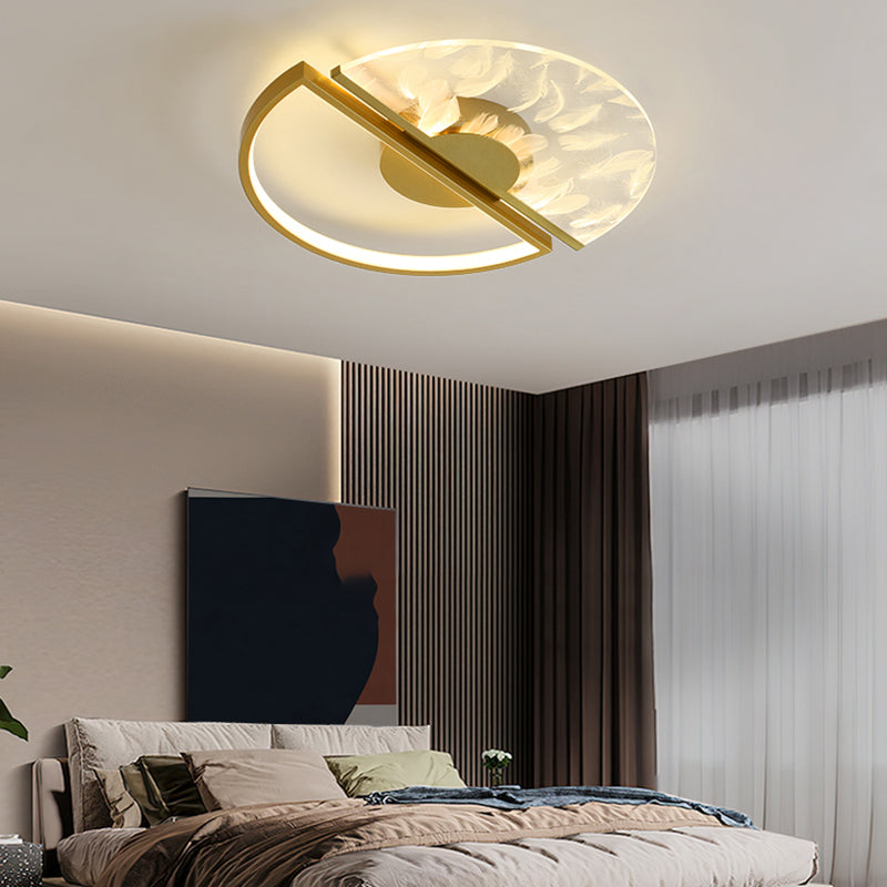 Nordic Feather Ceiling Light Metal Round LED Flush Mount Light for Living Room