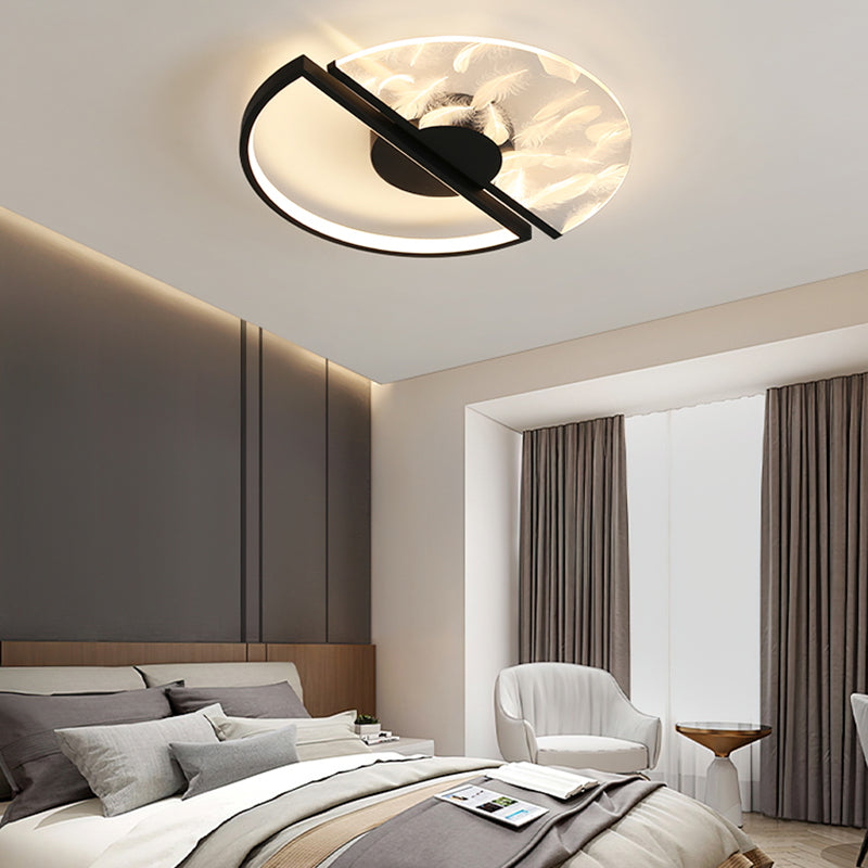 Nordic Feather Ceiling Light Metal Round LED Flush Mount Light for Living Room