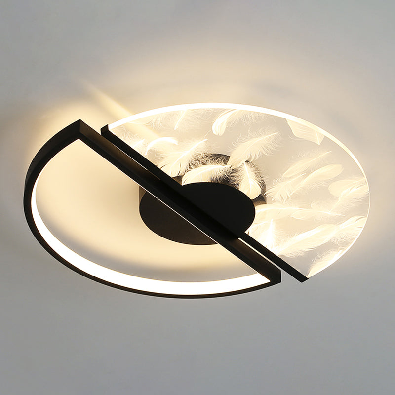 Nordic Feather Ceiling Light Metal Round LED Flush Mount Light for Living Room