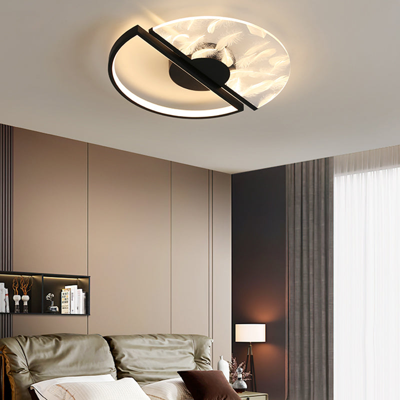 Nordic Feather Ceiling Light Metal Round LED Flush Mount Light for Living Room