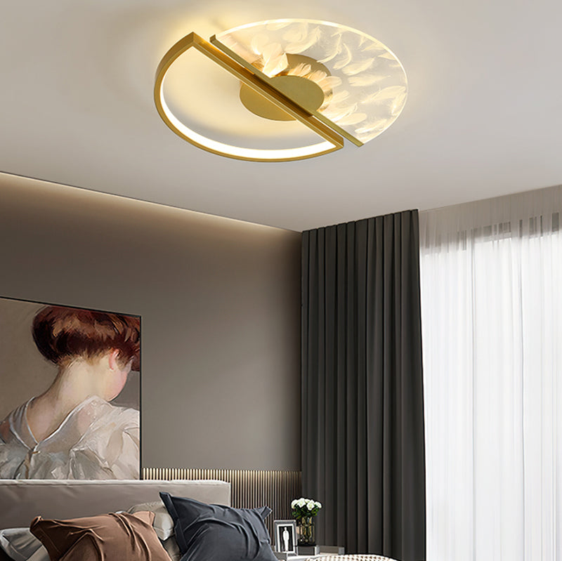 Nordic Feather Ceiling Light Metal Round LED Flush Mount Light for Living Room