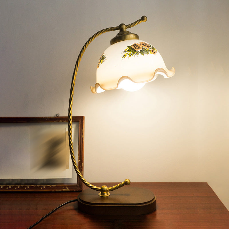 Floral Night Table Lamp Minimalist Style Glass Table Light for Bedside