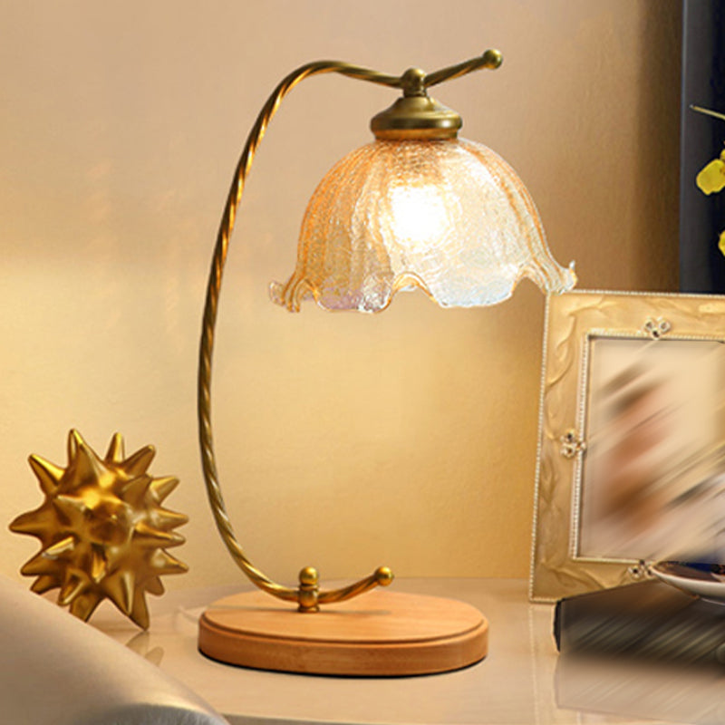 Floral Night Table Lamp Minimalist Style Glass Table Light for Bedside