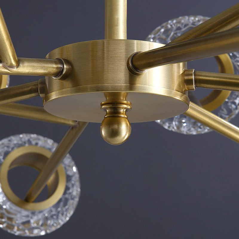 Geometric Gold Chandelier Postmodern Brass Chandelier Pendant with Crystal for Bedroom