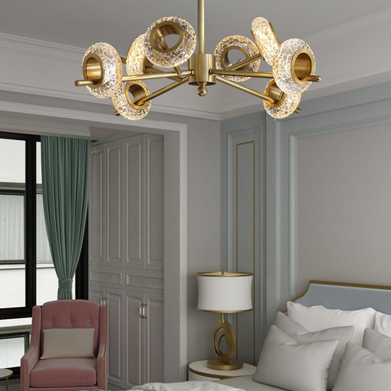 Geometric Gold Chandelier Postmodern Brass Chandelier Pendant with Crystal for Bedroom