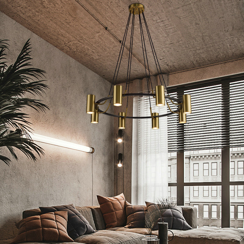 Postmodern Style Metal Chandelier Light Fixture Gold Cylinder Pendant Light