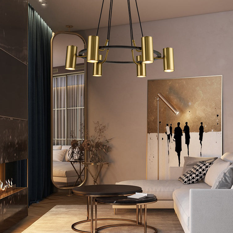 Postmodern Style Metal Chandelier Light Fixture Gold Cylinder Pendant Light